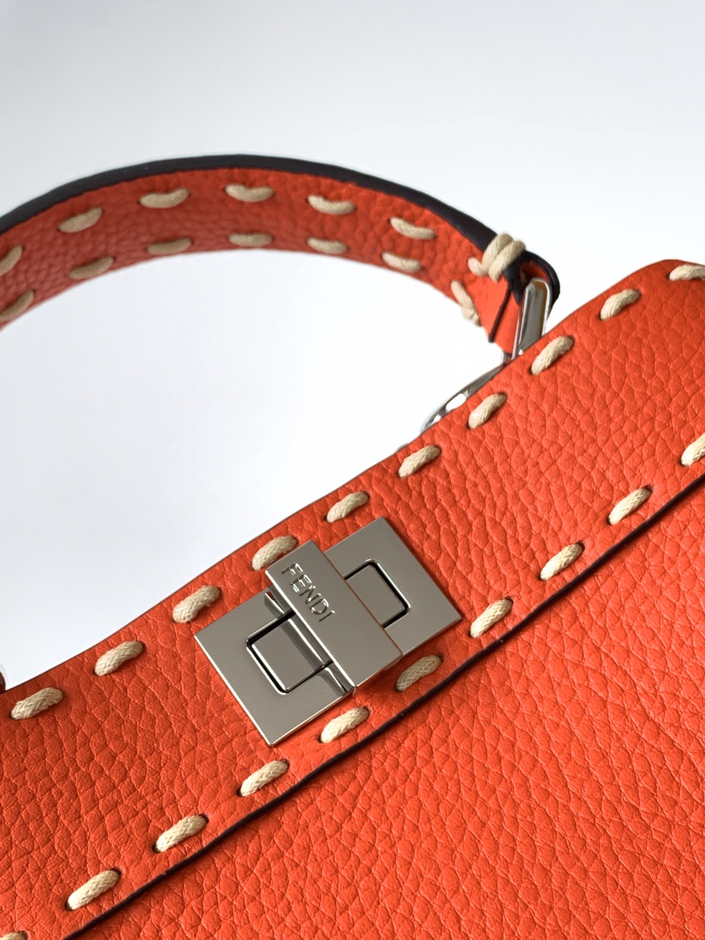 Fendi Peekaboo ISeeU Mini Orange Selleria Bag with 220 Hand-sewn Topstitches